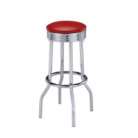 Coaster Furniture 2299R Upholstered Top Bar Stools Red and Chrome (Set of 2)
